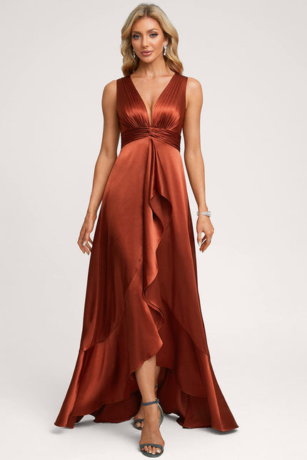 Robe Asymétrique Satin Bleu Volants - gallery 2