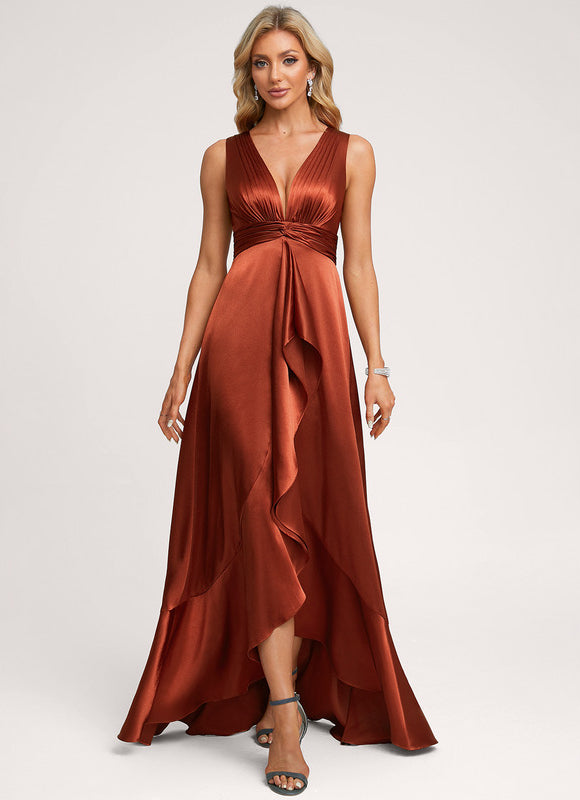 Robe Asymétrique Satin Bleu Volants - gallery 2