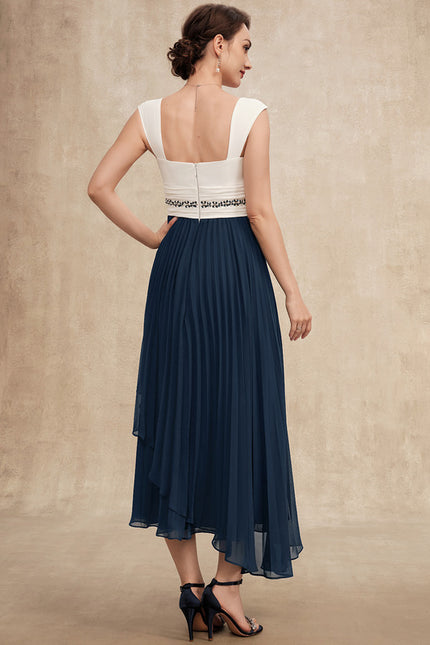 Robe Asymétrique Plissée Marine - gallery 7