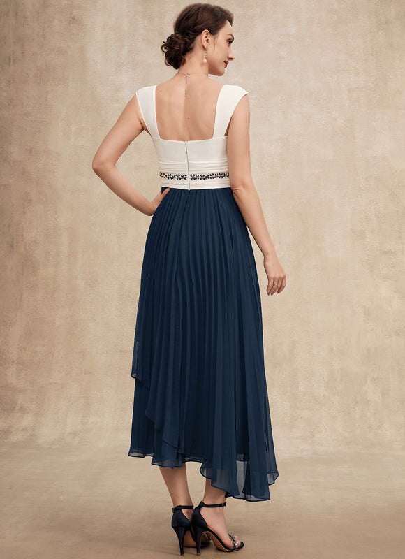 Robe Asymétrique Plissée Marine - gallery 7