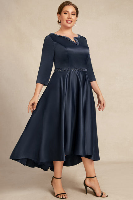 Robe Asymétrique Satin Bleu Nuit Élégante - gallery 5