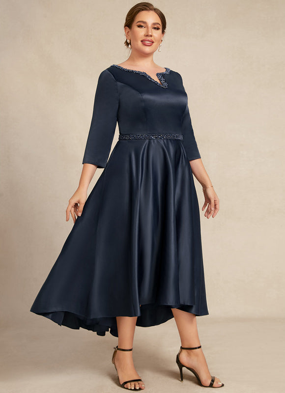 Robe Asymétrique Satin Bleu Nuit Élégante - gallery 5
