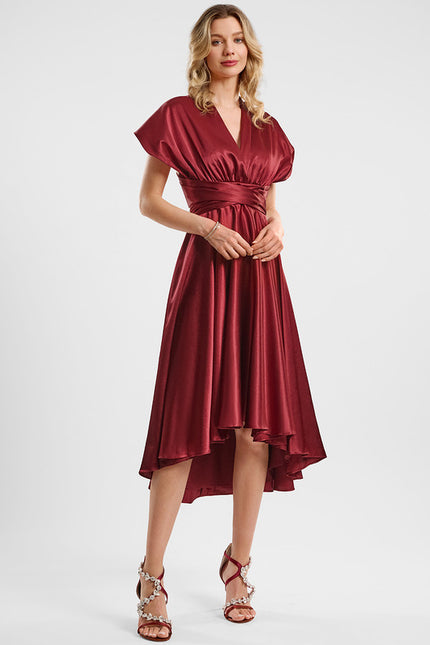 Robe Asymétrique Satin Bordeaux - gallery 3