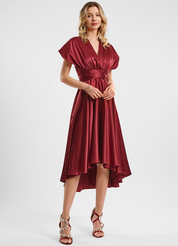 Robe Asymétrique Satin Bordeaux - gallery 3
