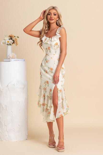 Robe Asymétrique Créme À Volants - gallery 3