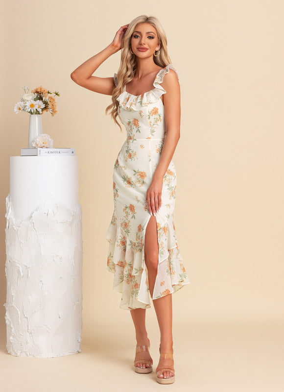 Robe Asymétrique Créme À Volants - gallery 3
