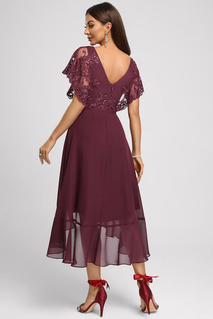 Robe Asymétrique Bordeaux Festonnée - gallery 4