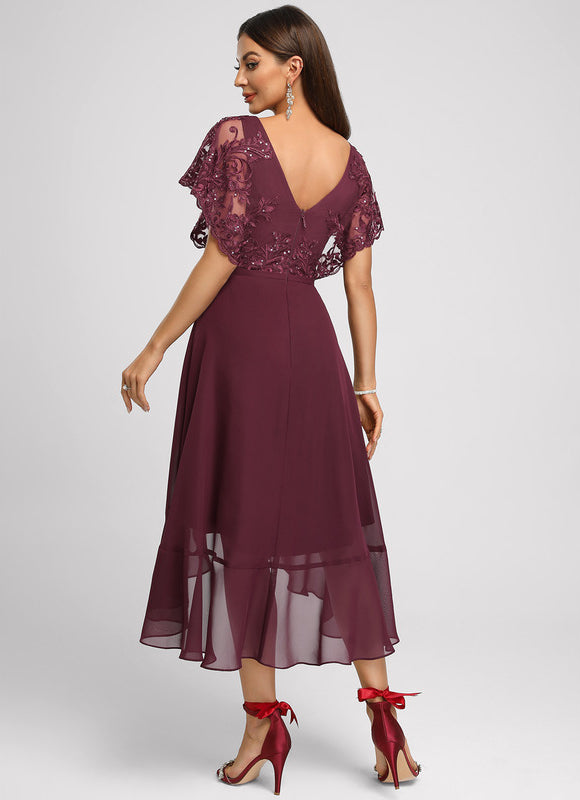 Robe Asymétrique Bordeaux Festonnée - gallery 4