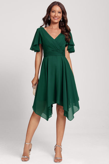 Robe Courte Asymétrique Coupe Trapèze À Volants - gallery 3