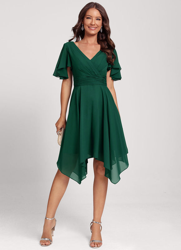 Robe Courte Asymétrique Coupe Trapèze À Volants - gallery 3