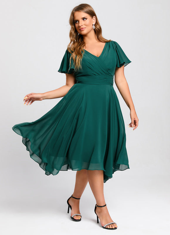 Robe Courte Asymétrique Coupe Trapèze À Volants - gallery 8