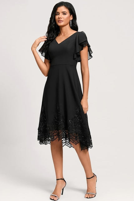 Robe Asymétrique Dentelle Élégante - gallery 1