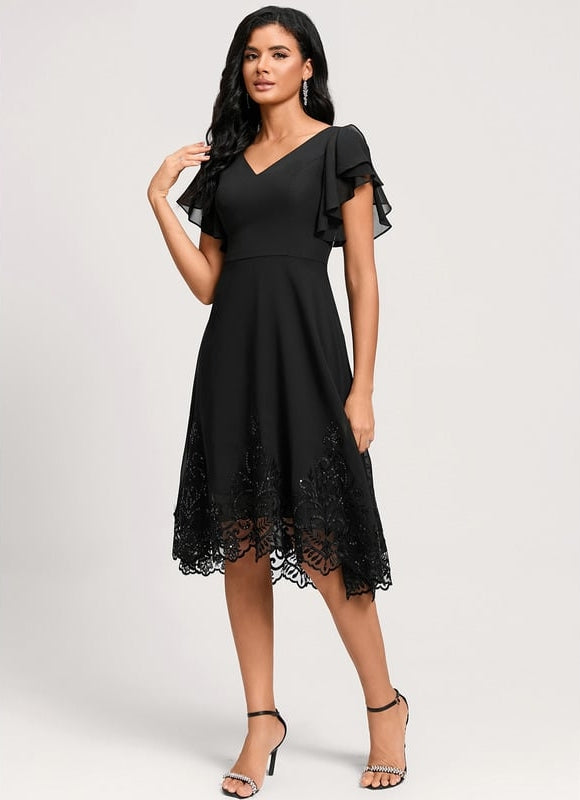 Robe Asymétrique Dentelle Élégante - gallery 1