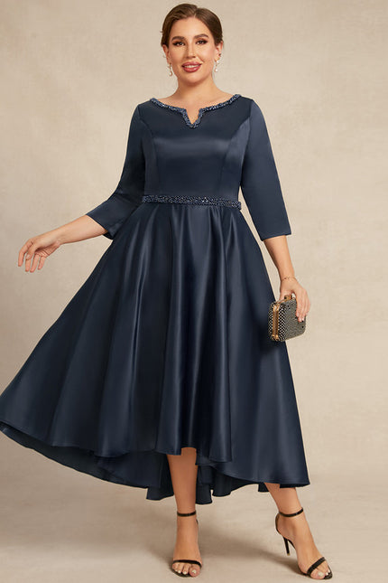 Robe Asymétrique Satin Bleu Nuit Élégante - gallery 6