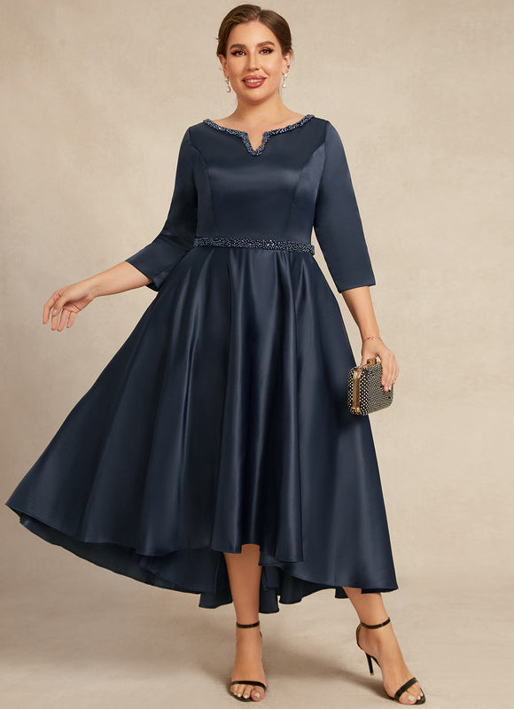 Robe Asymétrique Satin Bleu Nuit Élégante - gallery 6