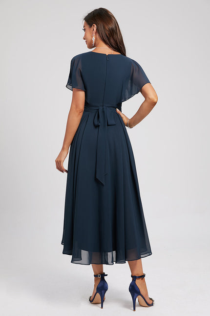 Robe Courte Asymétrique Coupe Trapèze À Volants - gallery 2