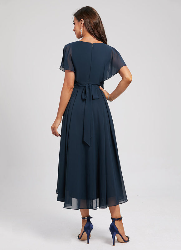 Robe Courte Asymétrique Coupe Trapèze À Volants - gallery 2