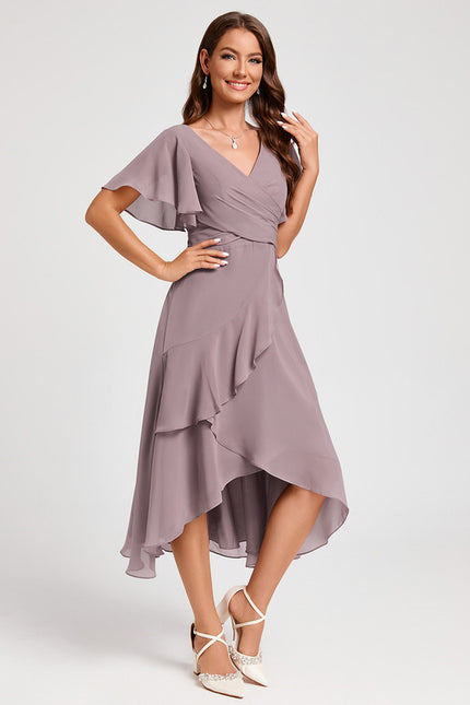 Robe Asymétrique Fluide Rose Pâle - gallery 7