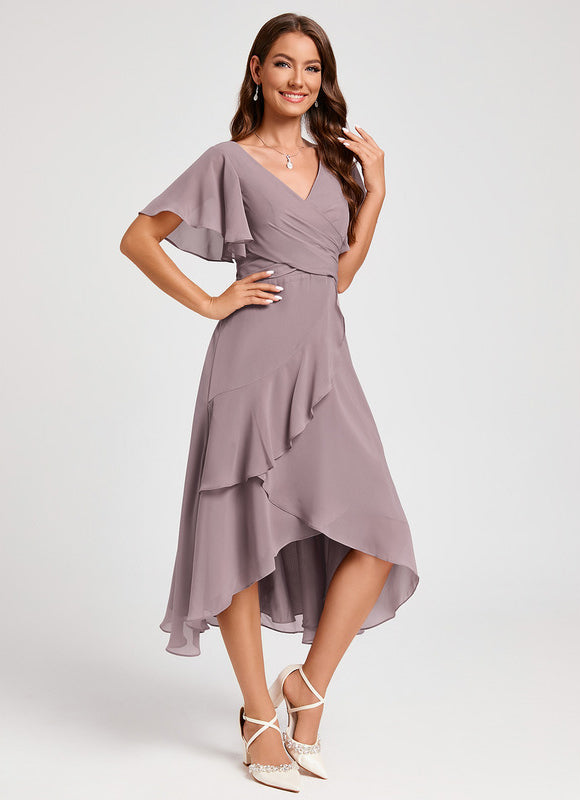 Robe Asymétrique Fluide Rose Pâle - gallery 7