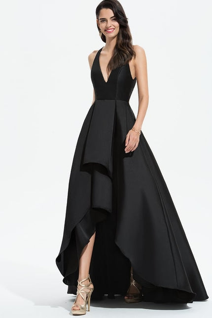 Robe Asymétrique Satin Noir - gallery 3