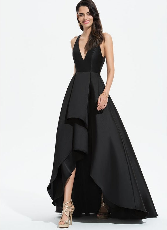Robe Asymétrique Satin Noir - gallery 3