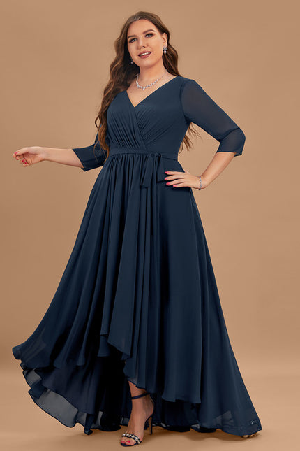 Robe Asymétrique Bleu Marine Trapèze Plissé - gallery 6