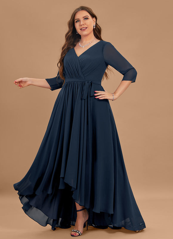Robe Asymétrique Bleu Marine Trapèze Plissé - gallery 6
