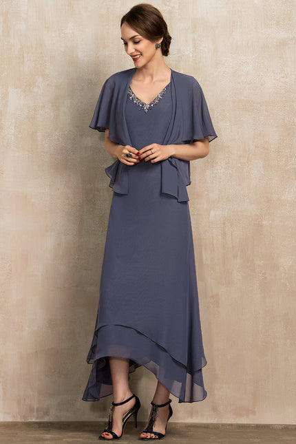 Robe Asymétrique Vaporeuse Bleu-Gris - gallery 3