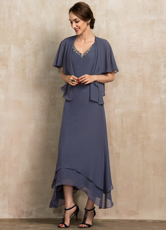 Robe Asymétrique Vaporeuse Bleu-Gris - gallery 3