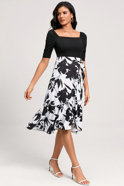 Robe Asymétrique Florale Monochrome - gallery 5