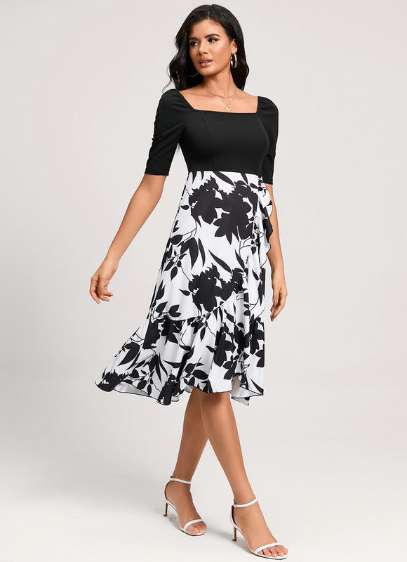 Robe Asymétrique Florale Monochrome - gallery 5
