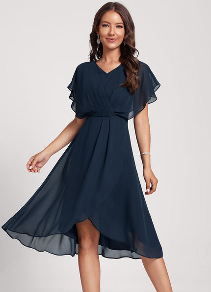 Robe Courte Asymétrique Coupe Trapèze À Volants