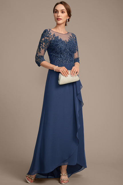 Robe Asymétrique Bleu Ornée - gallery 4
