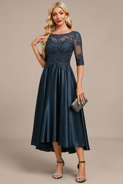 Robe Asymétrique Élégante Dentelle Marine - gallery 2