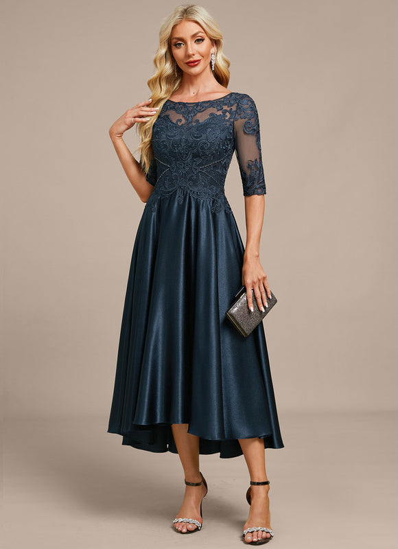 Robe Asymétrique Élégante Dentelle Marine - gallery 2