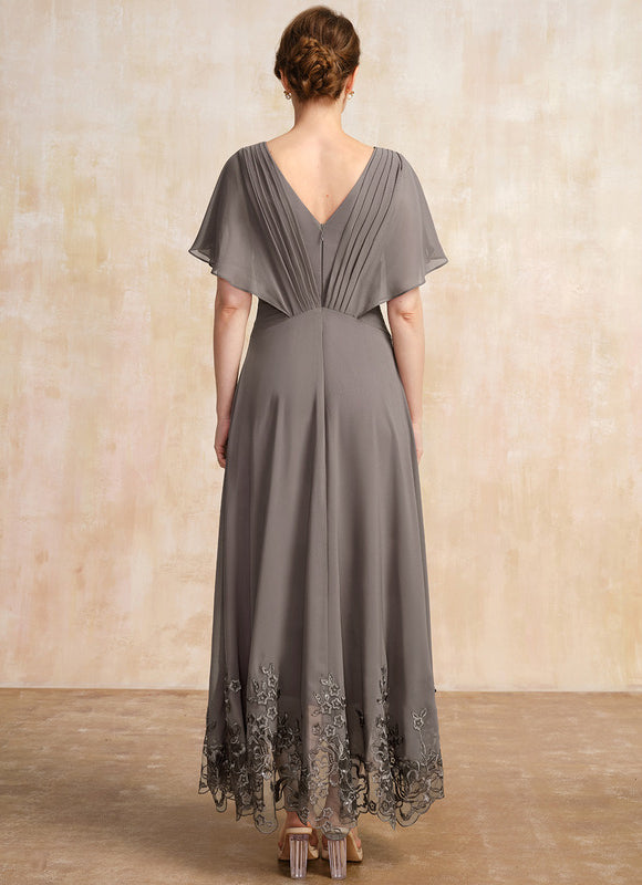 Robe Asymétrique Mère Mariée Dentelle Bleu - gallery 7