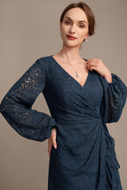 Robe Asymétrique Dentelle Marine - gallery 2