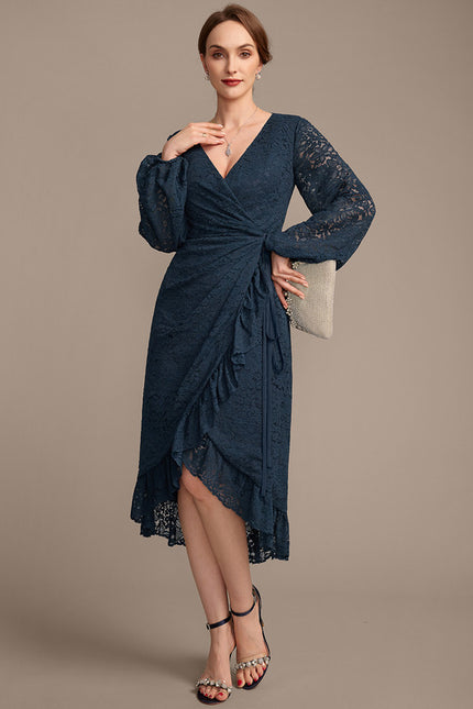 Robe Asymétrique Dentelle Marine - gallery 3