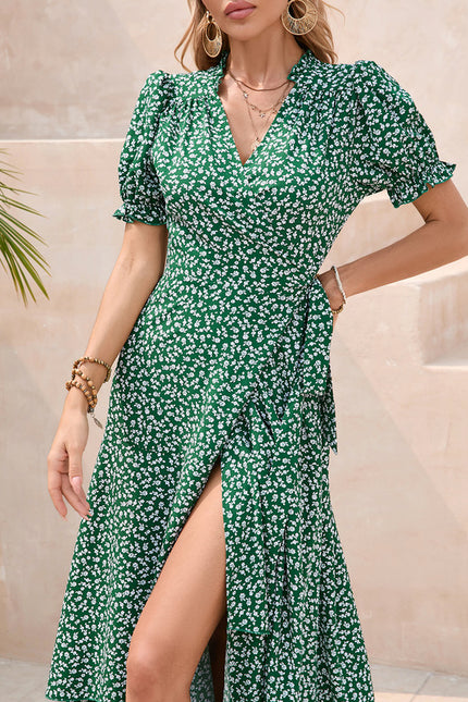 Robe Asymétrique Verte Maxi Fleuri - gallery 4