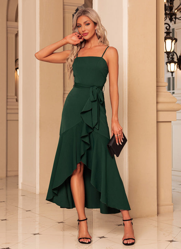 Robe Asymétrique Maxi Froncée Émeraude