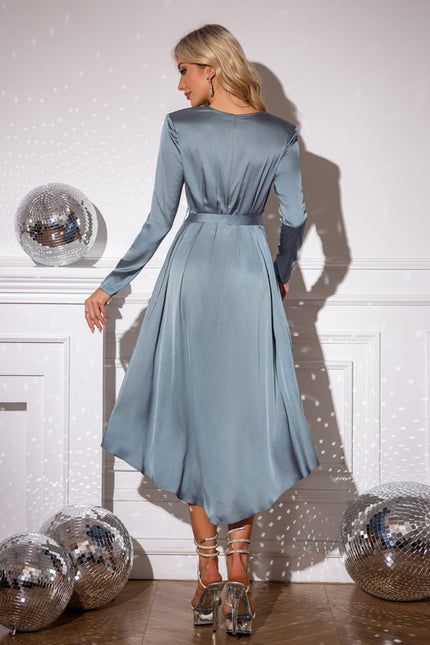 Robe Asymétrique Satin Bleu Élégant - gallery 1