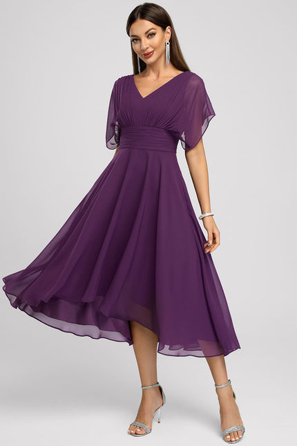 Robe Courte Asymétrique Coupe Trapèze À Volants - gallery 3