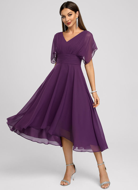 Robe Courte Asymétrique Coupe Trapèze À Volants - gallery 3