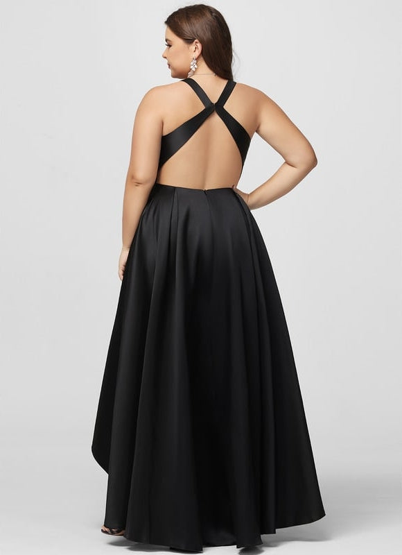 Robe Asymétrique Satin Noir - gallery 7