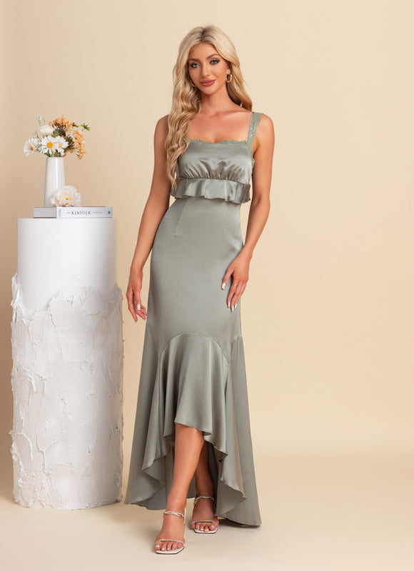 Robe Asymétrique Satinée Sage