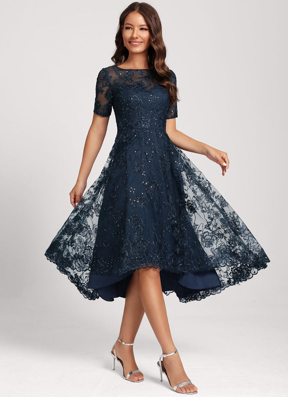 Robe Asymétrique Dentelle Étoilée - gallery 1