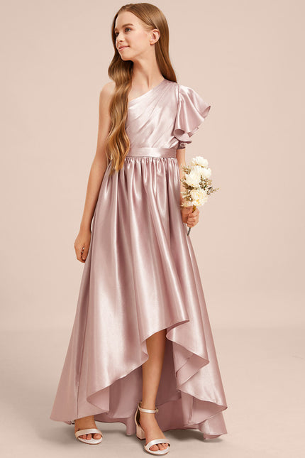 Robe Asymétrique Satin Rose Pâle - gallery 4