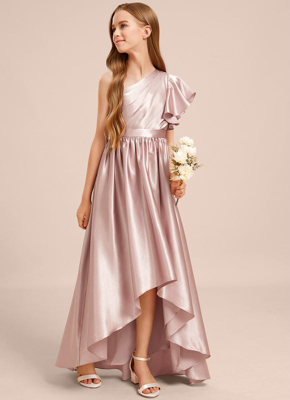 Robe Asymétrique Satin Rose Pâle - gallery 4