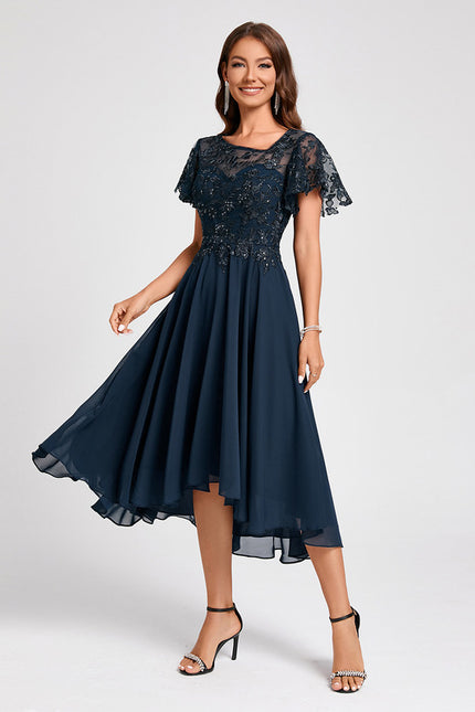Robe Asymétrique Élégante Marine - gallery 4