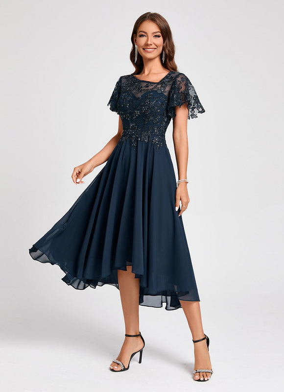 Robe Asymétrique Élégante Marine - gallery 4